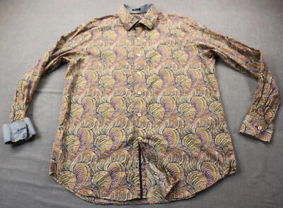 Bugatchi Mens Rainbow Paisely Classic Fit Contrasting Cuffs Button Shirt  L - Image 1 of 4