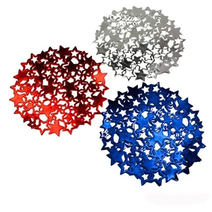 4th of July Patriotic Americana Stars Red Silver Blue Vinyl Placemats Set of 6 - Picture 1 of 1