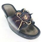 Dansko Women's Sandals Tooled Leather Flower Wedge Slide Dark Brown Black Mint!!