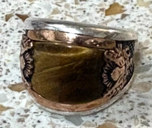 KAR 925K Stamped Sterling Silver Tiger Eye Men's Size 9.5 Large Ring - Picture 1 of 12