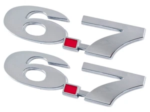6.7 6.7L Liter 6" Fender Emblems Pair Chrome w/ Red Dot - Imagen 1 de 2