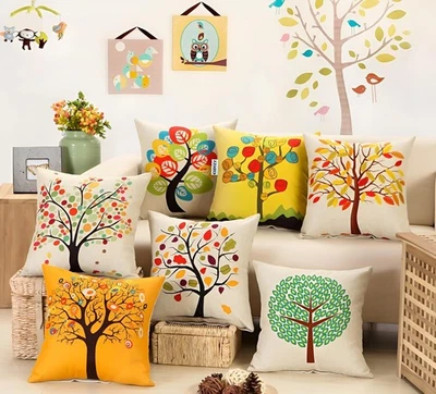 Fundas de cojín con estampado floral de yute, juego de 7 multicolores 200 tc 16 pulgadas Foto 1 de 4