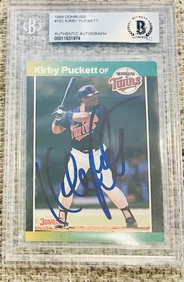 Kirby Puckett RIP Signed 1989 Donruss Card Large Autograph Beckett Died 2006 - Image 1 of 3