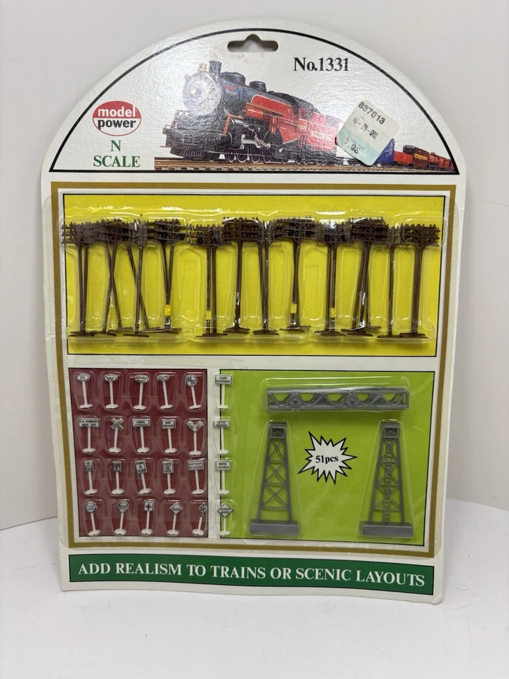 Model Power N Scale No 1331 - 51 pc. Telephone Poles, Signs, Signal Gantry - NIP - Image 1 of 2