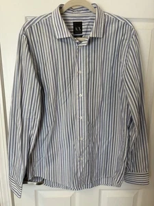 Armani Exchange Men’s Button Down Multi Color Stripes White Blue Red Slim Fit L - Picture 1 of 24