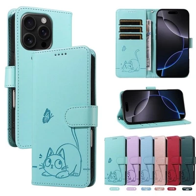 Embossed kitten Card Flip Wallet Case For Samsung Galaxy A35 A55 A34 A54 A36 A56 - Image 1 of 4