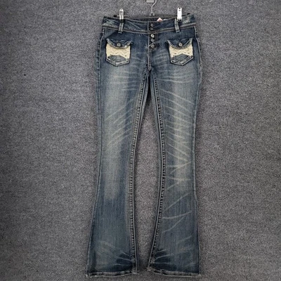 Hot Kiss Jeans Womens 1 Junior Blue Flare Low Rise Button Fly Stretch Denim Y2K - Image 1 of 4
