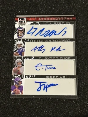 2023 LEAF ROOKIE QUAD SP AUTO C.J. STROUD ANTHONY RICHARDSON TUNE HALL 4/15 - Image 1 of 2
