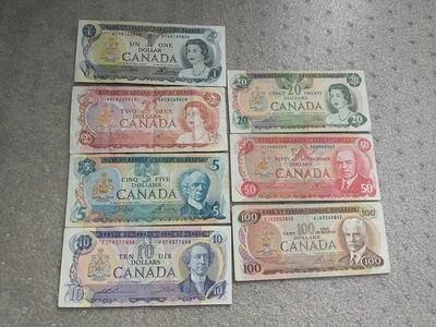 Canada 1 2 5 10 20 50 100 Dollars Paper Money One Version 1971-1979 Vintage Bill - Image 1 of 2