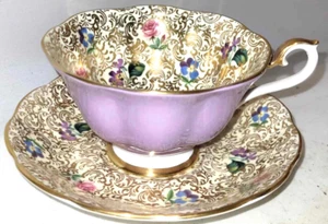 hermoso platillo taza Royal Albert Princess Series púrpura alto oro chintz - Imagen 1 de 4