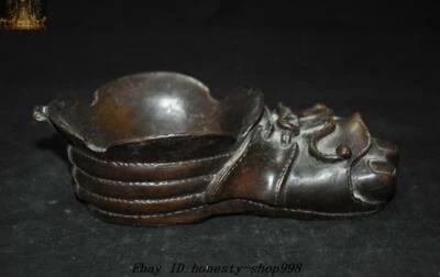 Cenicero de 7,6"" antiguo palacio chino Feng Shui pie de bronce forma pluma lavado estatua Foto 1 de 4