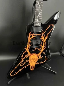 Black James Hetfield MX250 Explorer Elk Skull Electric Guitar 2H Pickups Solid - Picture 1 of 9