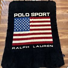 Vintage 90s Polo Sport Ralph Lauren Throw Sherpa Fleece Blanket USA Flag 45x63