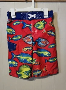 OP  Swim Trunks Boys Red Medium Fish Swim Beach A265 - Picture 1 of 4