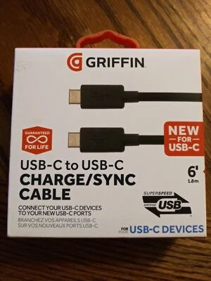 Cable de carga/sincronización Griffen USB-C a USB-C 6' 1,8 m USB supervelocidad certificado Foto 1 de 4