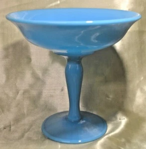 Cambridge Glass Azurite Blue Milk Glass Compote Bowl Dish 7" Tall ca. 1950 - Picture 1 of 5