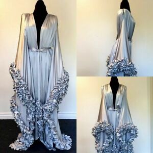 Night Robe Long Sleeve Tiered Ruffle Sleepwear Nightgowns Robes Silk Satin New