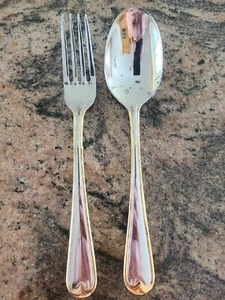 Large Serving Spoon & Fork Oneida GOLDEN WAGNER Stainless 18/10 - Picture 1 of 7