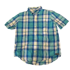 Gap Shirt Boy's Large Blue Plaid Button Up Collared Short Sleeve Colorful Top - Picture 1 of 8