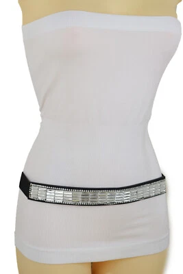 Cintura Da Sposa Nera Elasticizzata Per Donne Con Perline Argento S M - Immagine 1 di 4