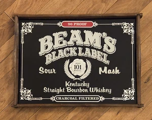 Vintage "Jim Beam" Beam's Black Label Sour Mash Whiskey verspiegeltes Holztablett - Bild 1 von 13