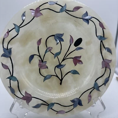 Placa de mármore branco com pedras incrustadas lindas flores adesivo feito no Paquistão - Imagem 1 de 4