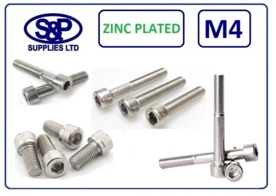 S&P SUPPLIES LTD M4 - 4mm Socket Cap Screw Gr12.9 Zinc Plated DIN912 4MM/4mm allen cap head bzp