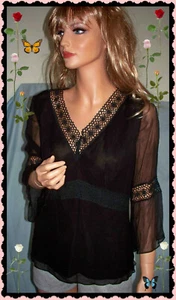 $65 S Small Spenser Jeremy Black Crochet Silk Pullover Top Shirt Tunic BOHO RARE - Picture 1 of 8