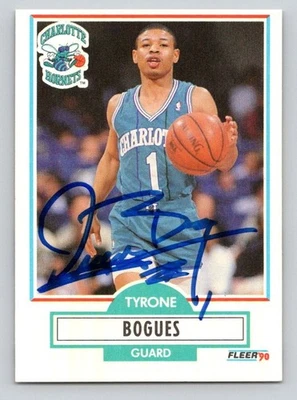 Tarjeta autografiada Fleer TYRONE MUGGSY BOGUES 1990 firma TTM/IP Foto 1 de 2