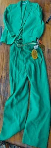 NWT Vintage Villager Women’s Sz. 6/8 Slim 2 pc Green Jacket & Pants Suit & Belt - Picture 1 of 10