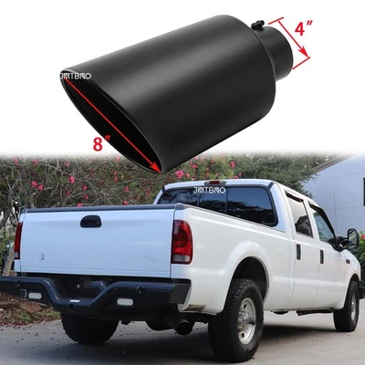 Tubo traseiro de aço inoxidável ponta de escape 4" entrada para 8" preto para Ford F-250 F-150 - Imagem 1 de 4