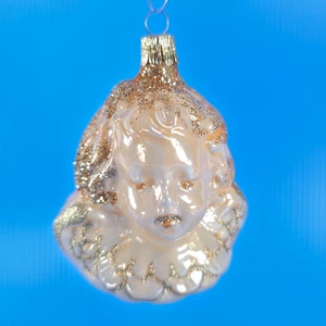 Inge-Glas Angel Ornament Blown Glass Germany Gold Glitter Cherub Christmas - Picture 1 of 15