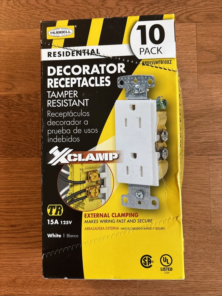 Hubbell Bryant RRD15SWTR Tamper Resistant Decorator Style 15a Duplex Receptacle White
