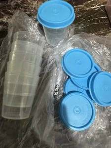 Tupperware Tupper Mini Midgets Container 2oz Set 6  Color Blue And Clear NEW - Picture 1 of 5