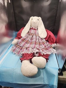Handmade Stuffed Bunny - Made In America From Vintage Bedspread 32 Inches Tall - Picture 1 of 5