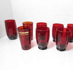 8 RUBY RED Small Drinking Juice Glasses Cup Assorted 4.5-5" Tall 2.5" Diameter - Picture 1 of 13