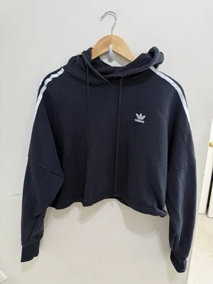 Adidas Originales Para Mujer Sudadera Recortada con Capucha Negra Pullover Sudadera Talla Pequeña Foto 1 de 4