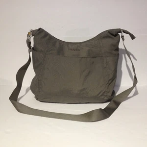 Baggalini Gray Crossbody Purse Bag Travel Sport Lightweight Nylon Light Print - Picture 1 of 15
