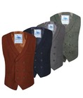 Mens Boys Double Breasted Herringbone Tweed Waistcoats Vests Tie Sets