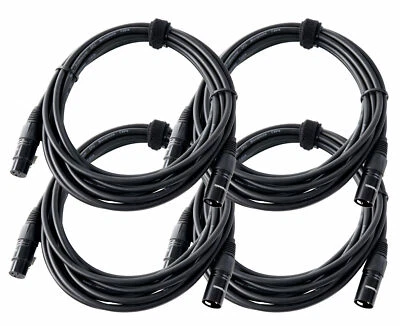 PRONOMIC 4x Set Profi DJ PA Mikrofon Kabel 5m Mic Patch Cable XLR Male Female schwarz