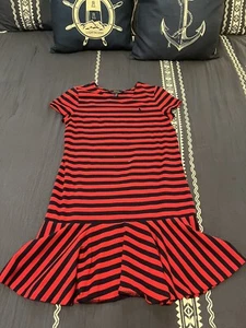 POLO Ralph Lauren Dress Girls L 12/14 Navy/Red Stripe Polo Pony Logo   Once Worn - Picture 1 of 4