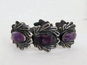 VTG Jose Anton Mexico Sterling Silver Amethyst Panel Link Bracelet - 7 1/2" 71gr - Picture 1 of 23