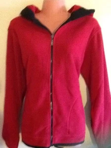 Womens Fleece Hoodie Zipper Pockets Red Cardigan Sweater - Picture 1 of 3