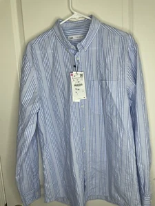 ZARA Men’s Blue Button Down Dress Collar Shirt Slim Fit Size Large Long Sleeve - Picture 1 of 4