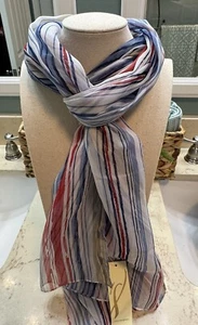 Collection Eighteen Red Blue Tan Striped Scarf 74”x 19” Long Rectangle New - Picture 1 of 9