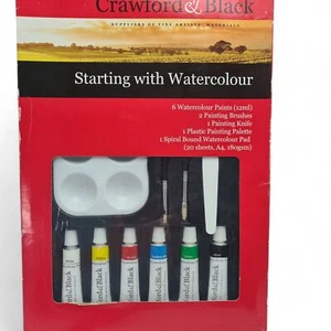 Crawford & Black, Watercolour Set, 6 Paints, 2 Brushes, Painting Tool & Pad .. - Picture 1 of 10