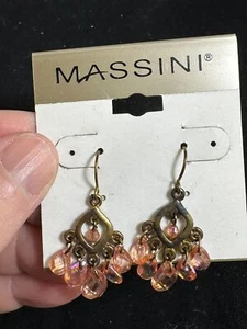 Earrings Pierced Rhinestone Dangles Glass MASSINI Vintage M-6549 - Picture 1 of 3