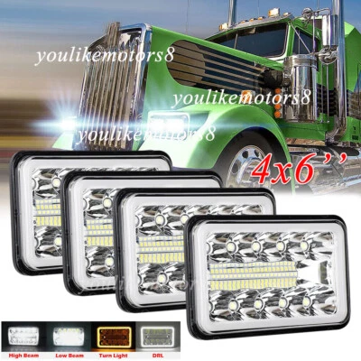 4pcs Fit Kenworth Freightliner FLD120 FLD112 4x6" LED Headlights Hi/Lo Halo Beam - Image 1 of 4
