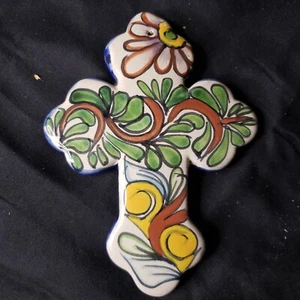 Talavera Mexican Pottery Wall Cross Glazed Signed Ramirez - Picture 1 of 6
