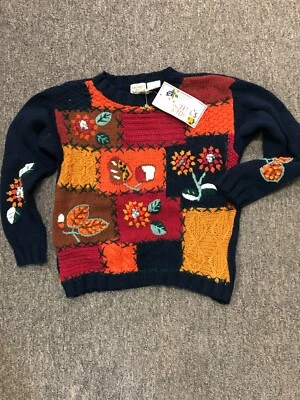 Suéter tejido a mano RACHEL KIDS azul marino/multicolor para niña. talla M (8-10) Foto 1 de 4